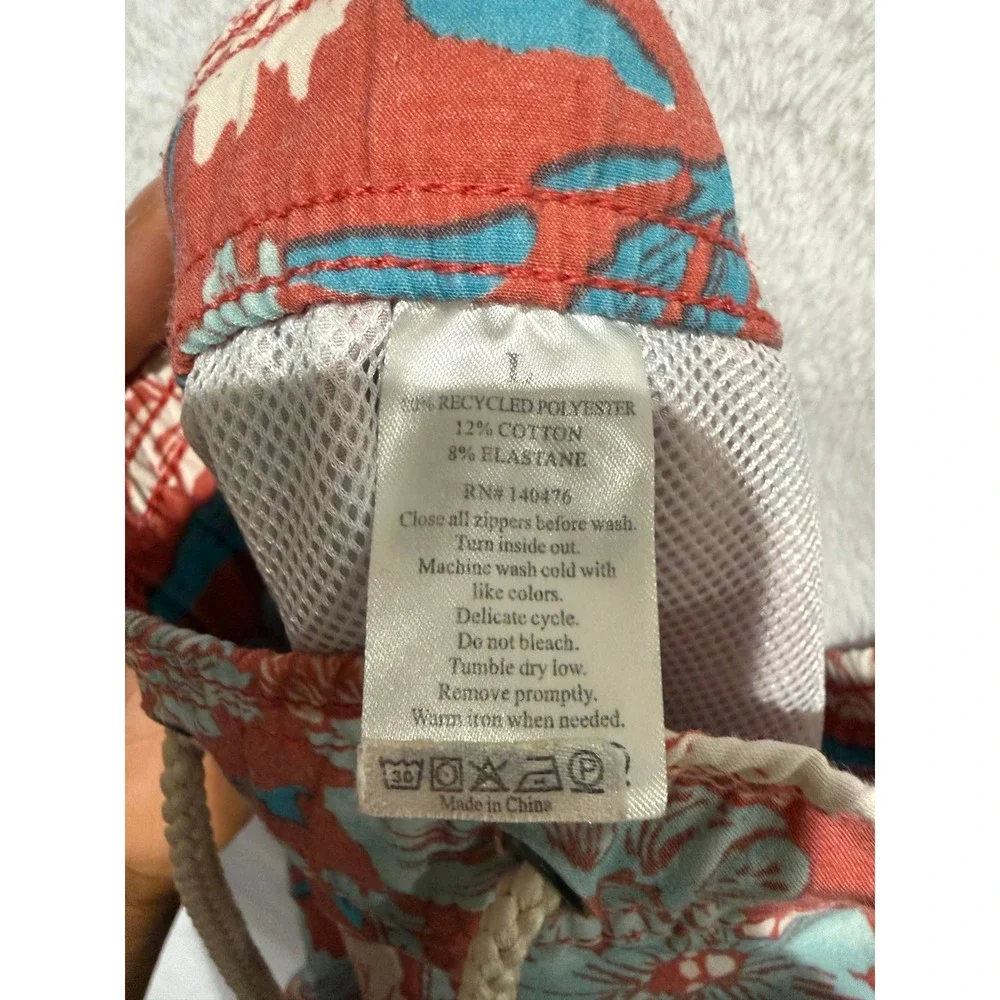 Faherty Beacon Trunk Mens Swim Shorts Floral Red Sustainable Board Shorts Large